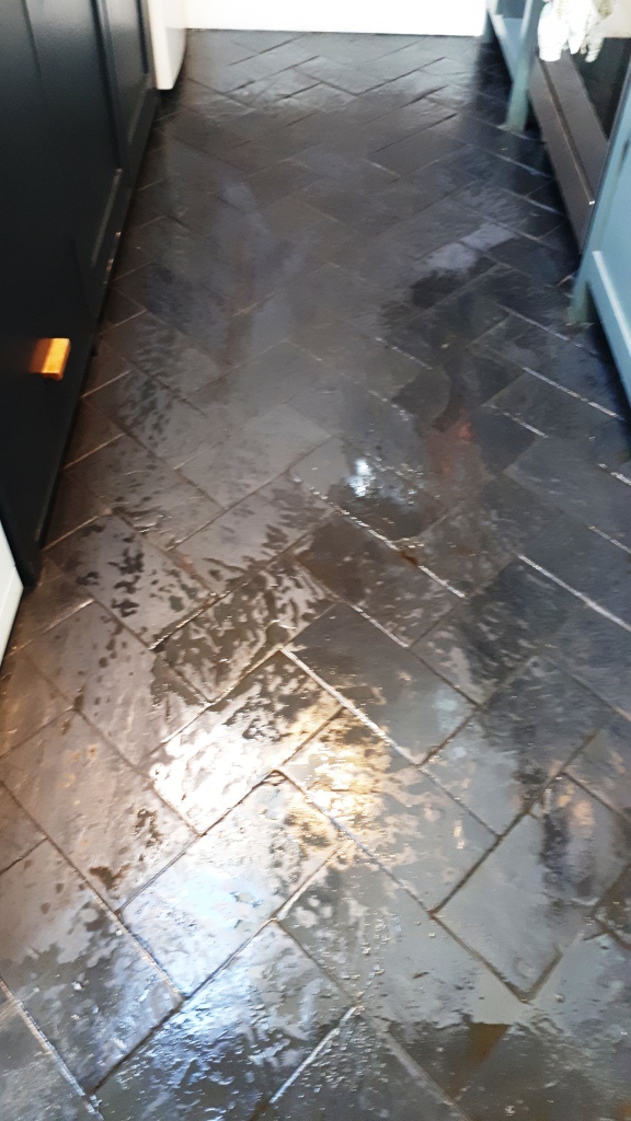 Slate Floor During Cleaning Moseley