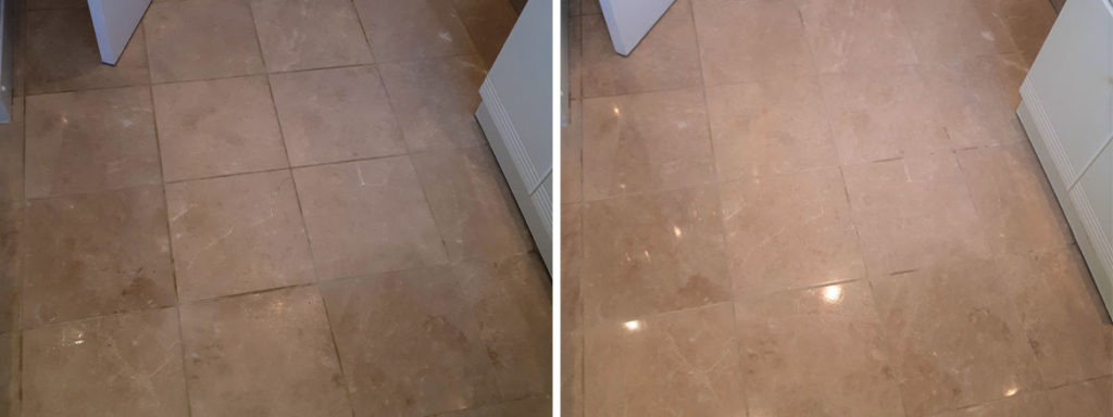 Marble Tiled Bathroom Floor Before and After Cleaning Brownhills Walsall