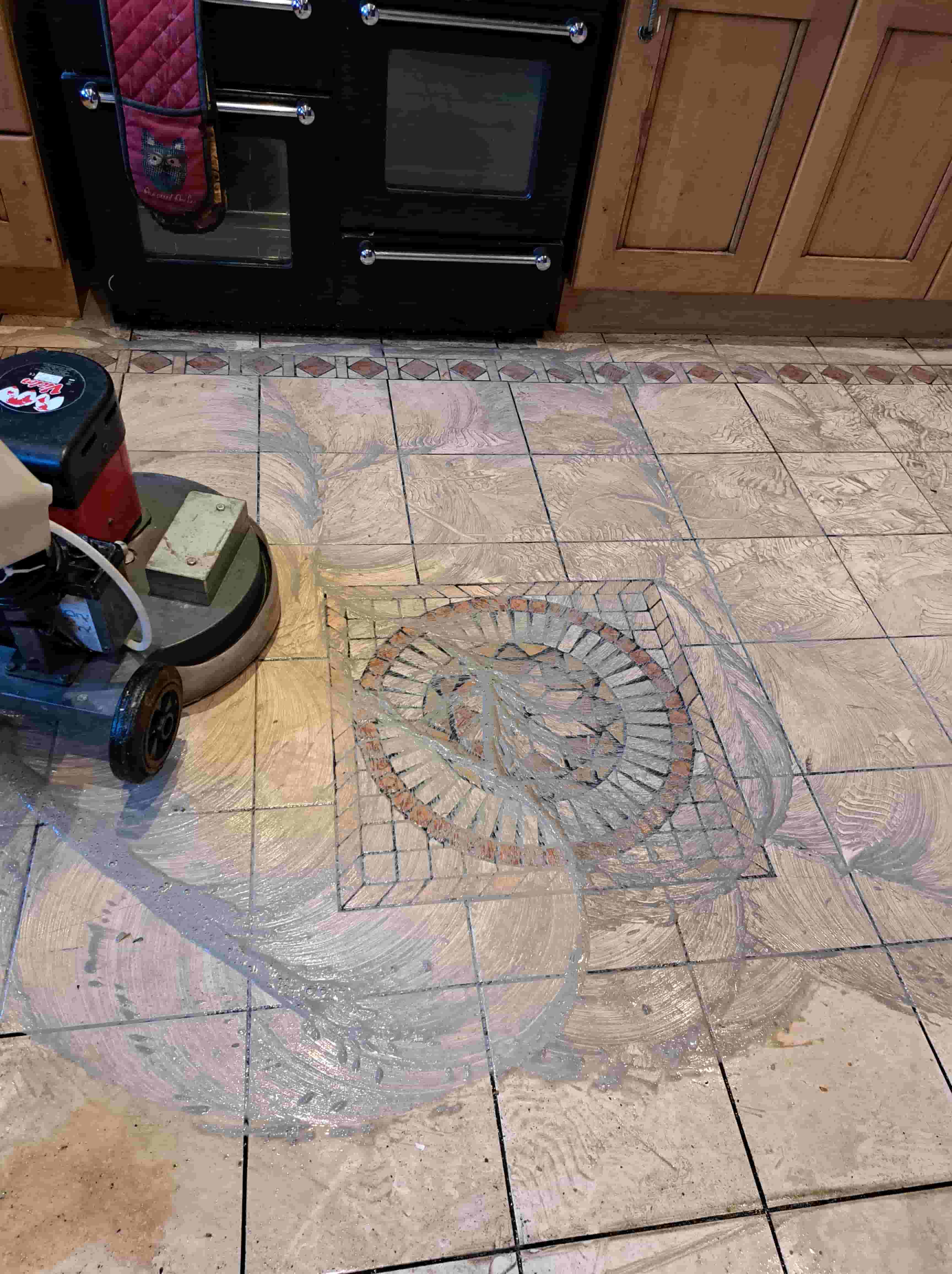 Travertine Tiled Floor During Cleaning Wolverhampton